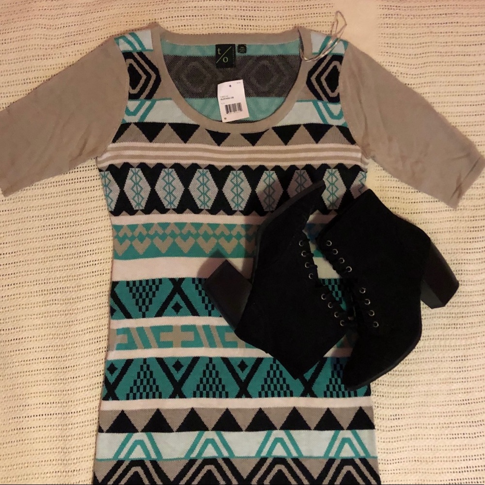Printed Short sleeved Sweater Dress